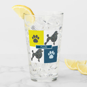 Poodle Silhouette Dog & Paw Yellow & Blue Grid Glass
