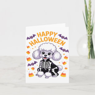 Poodle Skeleton Happy Halloween Card