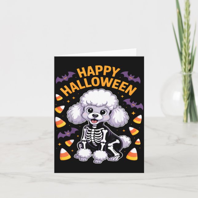Poodle Skeleton Happy Halloween Card (Front)