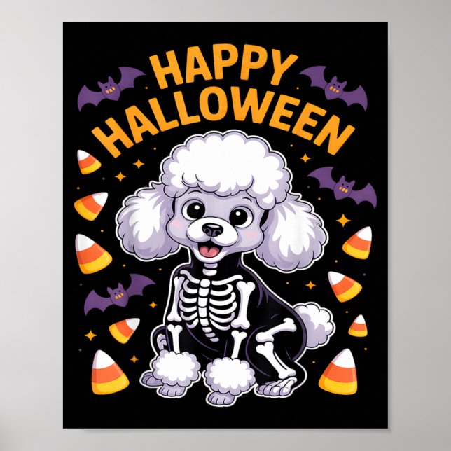 Poodle Skeleton Happy Halloween Poster (Front)