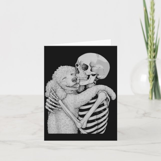 Poodle Skeleton Hug Halloween Dog Lover Card (Front)