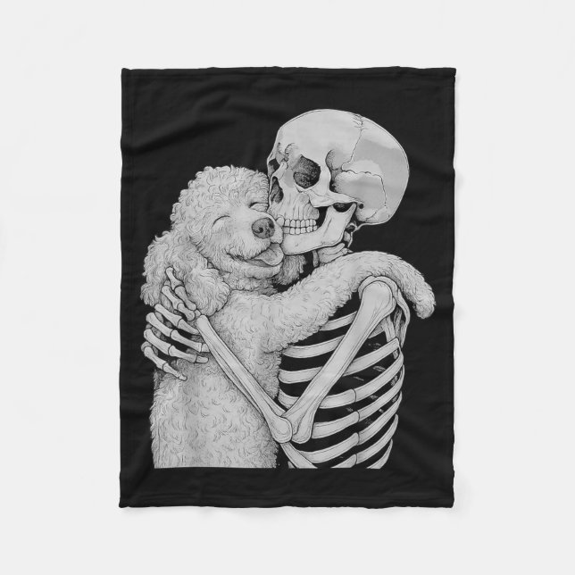 Poodle Skeleton Hug Halloween Dog Lover Fleece Blanket (Front)