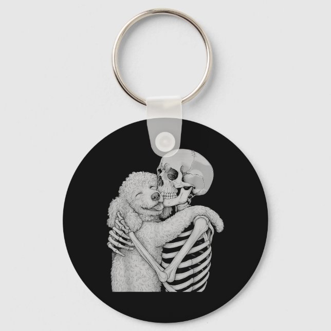Poodle Skeleton Hug Halloween Dog Lover Key Ring (Front)