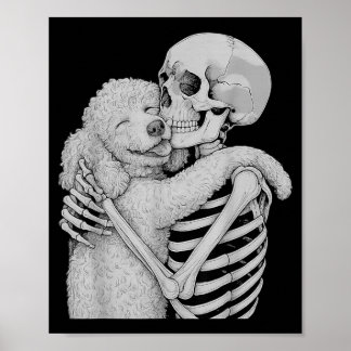 Poodle Skeleton Hug Halloween Dog Lover Poster