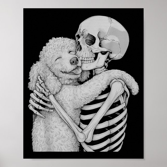 Poodle Skeleton Hug Halloween Dog Lover Poster (Front)