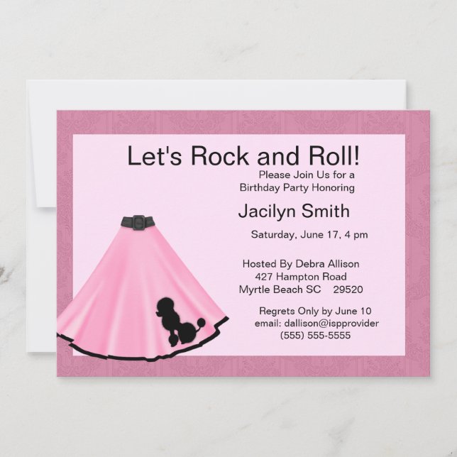 Poodle Skirt Birthday Party Invitations (Front)