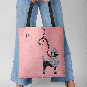 Poodle Skirt Dog Retro Pink 50s Modern Monogram Tote Bag