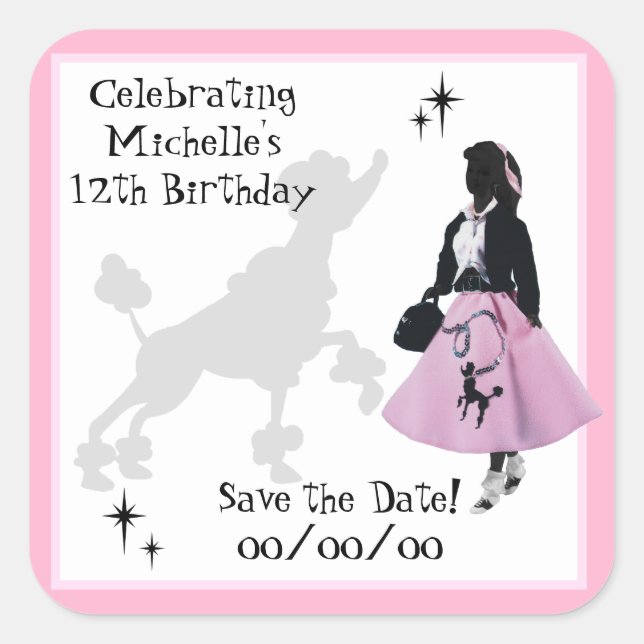 Poodle Skirt Fun Save-the-Date Sticker (Front)