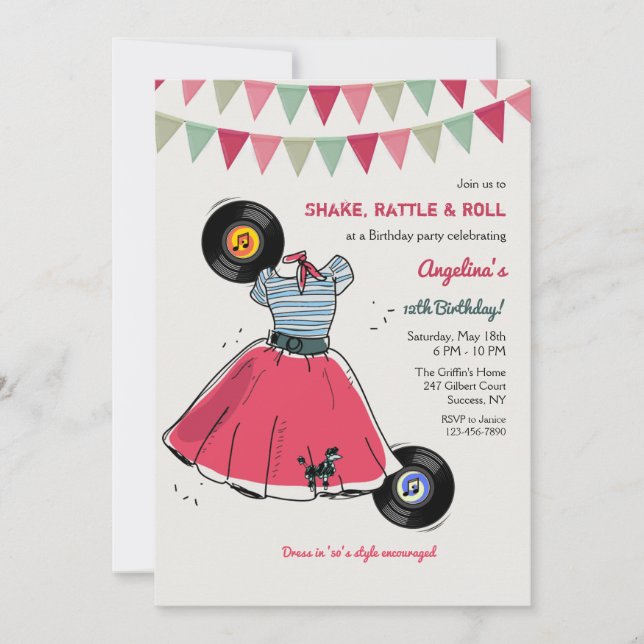 Poodle Skirt Hop Party Invitation (Front)