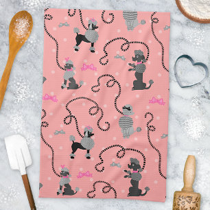 Poodle Skirt Retro Pink and Black 50s Pattern Tea Towel