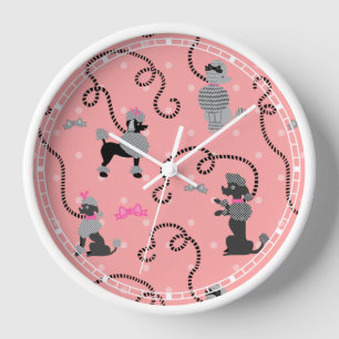 Poodle Skirt Retro Pink and Black 50s Pattern Wall Clock