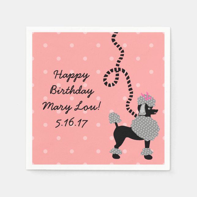Poodle Skirt Retro Pink Black 50s Birthday Party Napkin (Front)
