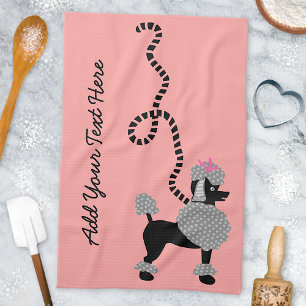 Poodle Skirt Retro Pink Black 50s Personalised Tea Towel