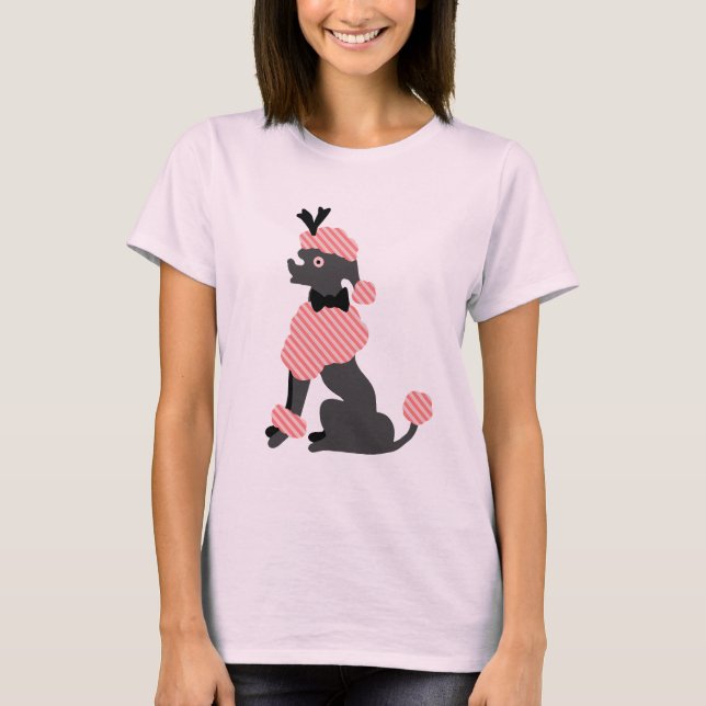Poodle Skirt Retro Pink Grey Sitting 50s Dog T-Shirt (Front)