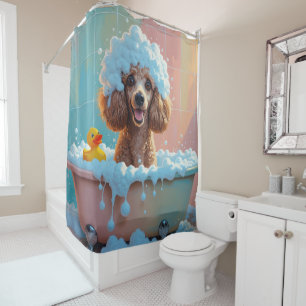 Poodle Sloppy Sleepy Cute Funny Shower Curtain