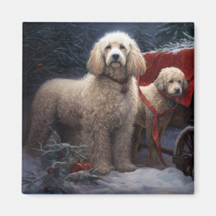 Poodle Snowy Sleigh Christmas Decor Magnet