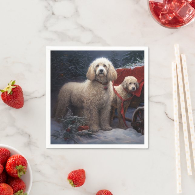 Poodle Snowy Sleigh Christmas Decor Napkin (Insitu)