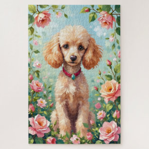 Poodle Spring Garden Floral Elegant Dog Jigsaw Puzzle