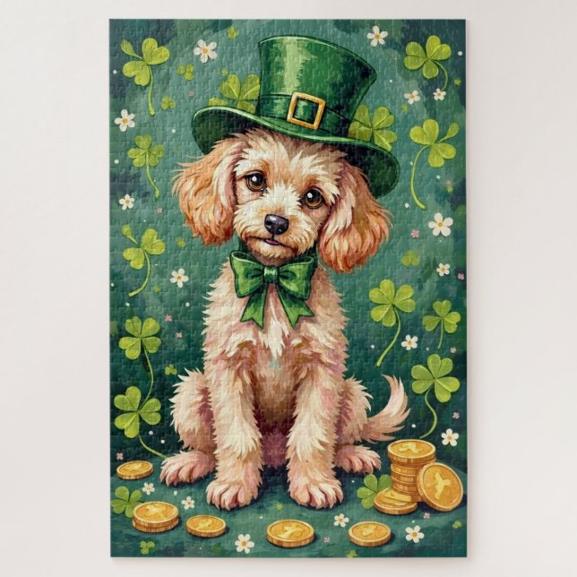 Poodle St Patrick’s Day Elegant Lucky Dog Jigsaw Puzzle (Vertical)