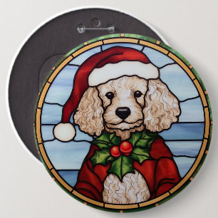 Poodle Stained Glass Christmas  6 Cm Round Badge