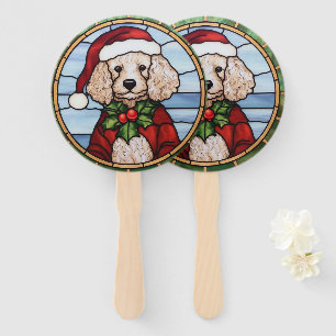 Poodle Stained Glass Christmas Hand Fan