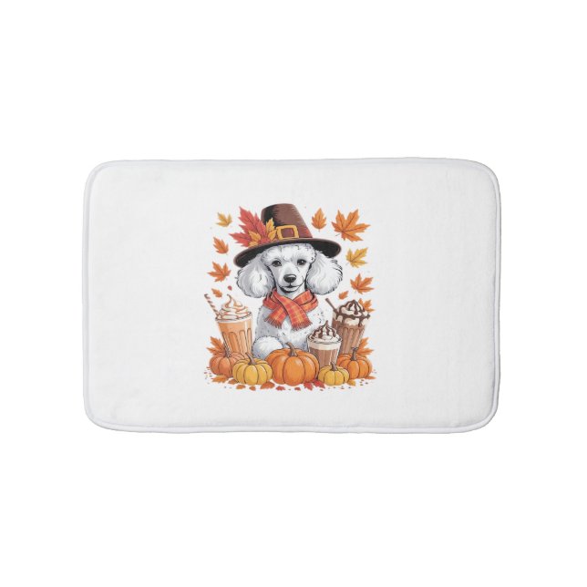 Poodle Thanksgiving Drinks Coffee Fall Leaves Pump Bath Mat (Front)
