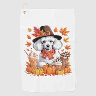 Poodle Thanksgiving Drinks Coffee Fall Leaves Pump Golf Towel