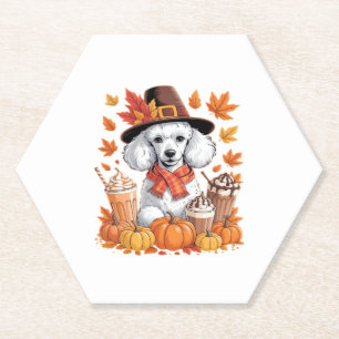 Poodle Thanksgiving Drinks Coffee Fall Leaves Pump Paper Coaster