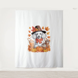 Poodle Thanksgiving Drinks Coffee Fall Leaves Pump Tapestry