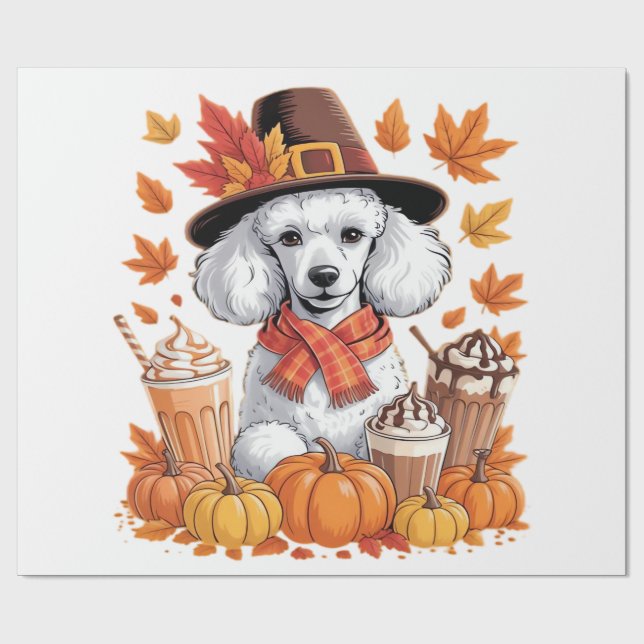 Poodle Thanksgiving Drinks Coffee Fall Leaves Pump Wrapping Paper (Flat)