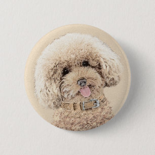 Poodle (Toy, Miniature) Painting Original Dog Art 6 Cm Round Badge
