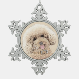 Poodle (Toy, Miniature) Painting Original Dog Art Snowflake Pewter Christmas Ornament