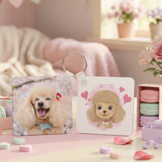 Poodle Valentine Keychain with Custom Name & Photo (Creator Uploaded)