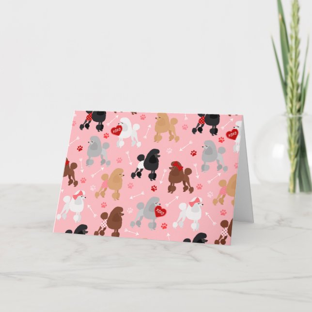 Poodle Valentine Pattern Holiday Card (Front)