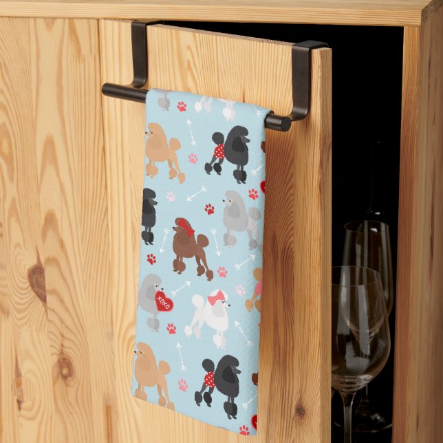 Poodle Valentine Pattern Kitchen Towel (Thirds Fold)