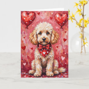 Poodle Valentine’s Day Dog with Hearts Red Card