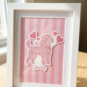 Poodle Valentine Sticker, Pastel Pink, Custom Name