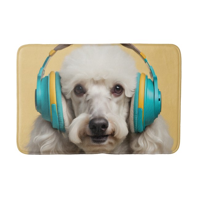 Poodle wearing headphones bath mat (Front)