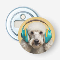 Poodle wearing headphones