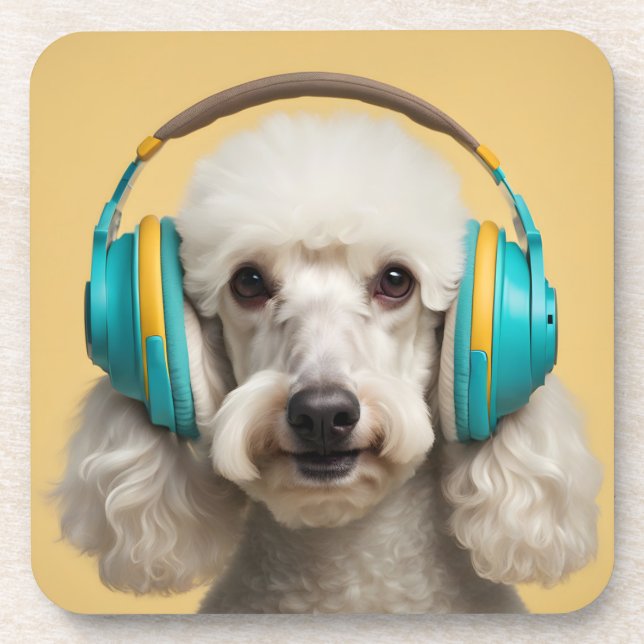 Poodle wearing headphones coaster (Front)