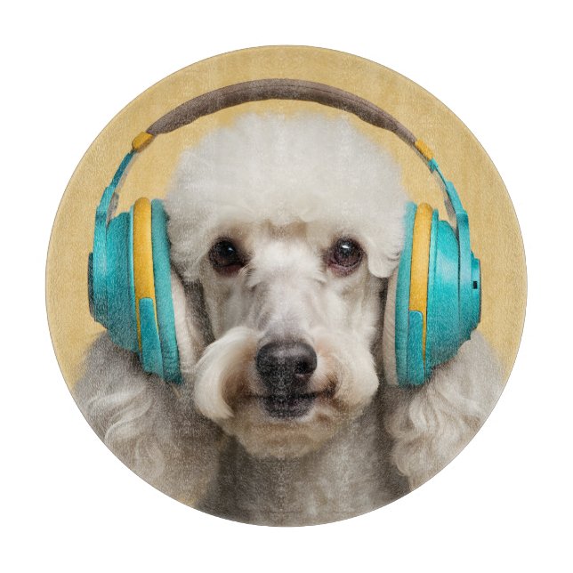 Poodle wearing headphones cutting board (Front)