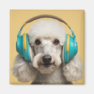 Poodle wearing headphones magnet