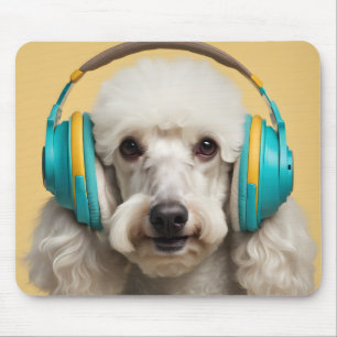 Poodle wearing headphones mouse pad
