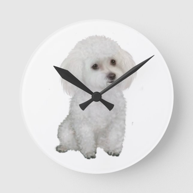 Poodle - white 1 round clock (Front)
