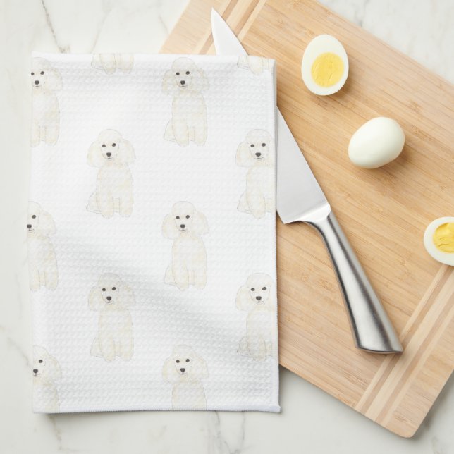 Poodle (White) Tea Towel (Quarter Fold)