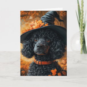 Poodle Witch Halloween Holiday Card