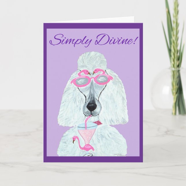 Poodle with a Pink Flamingo Drink Card (Front)