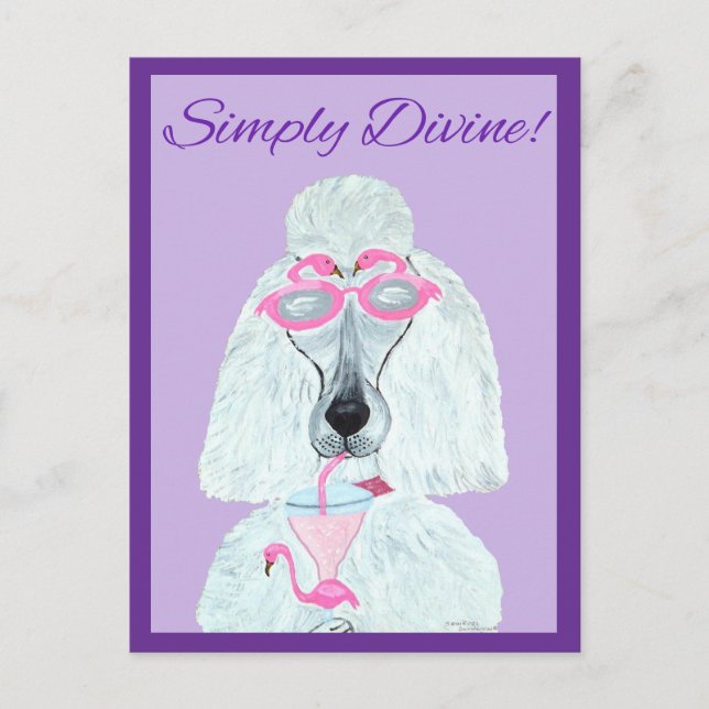 Poodle with a Pink Flamingo Drink Postcard (Front)