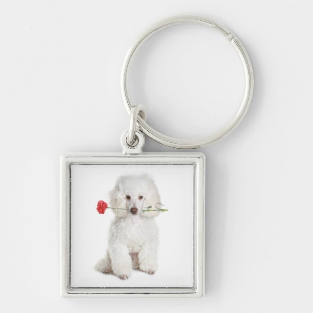 Poodle with Carnation Key Premium Chain Ring (Front)