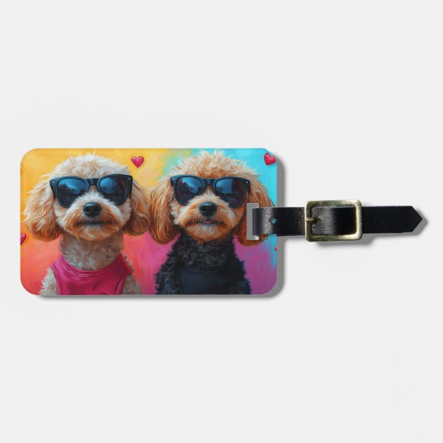 Poodle With Heart Roses Valentine's Day Luggage Tag (Front Horizontal)